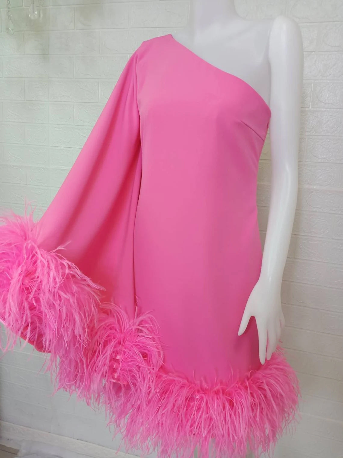Shocking Pink Royal Blue One-Shoulder Mini Dress