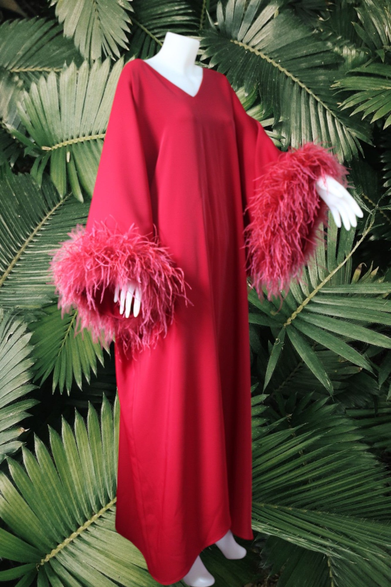 MARAYA Red Feather Kaftan Maxi dress