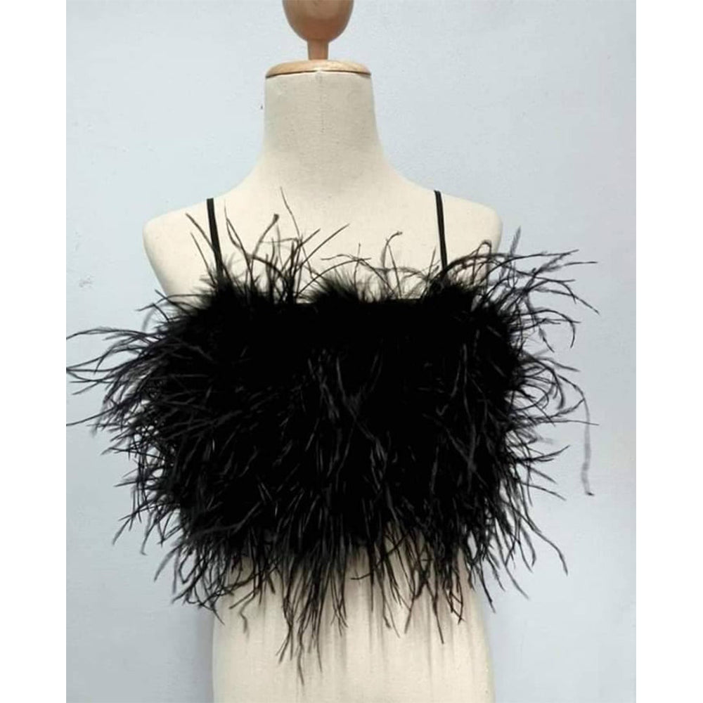 Fluffy Feather Bra - Black