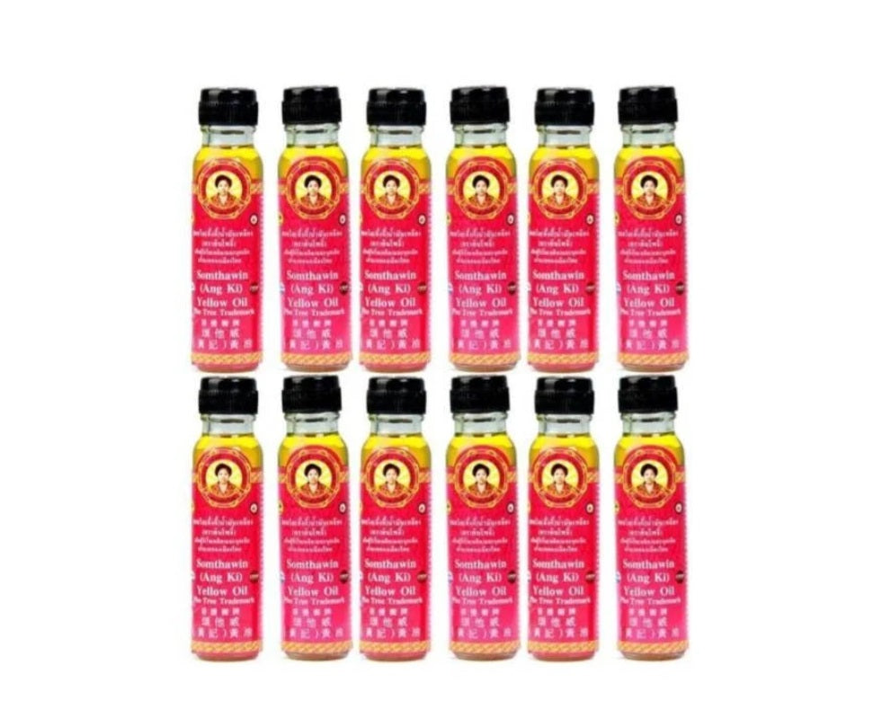 6 Pcs., 12 Pcs.Thai Herbal Massage oil "SOMTHAWIN Yellow Oil" Muscle Pain Relief 100%