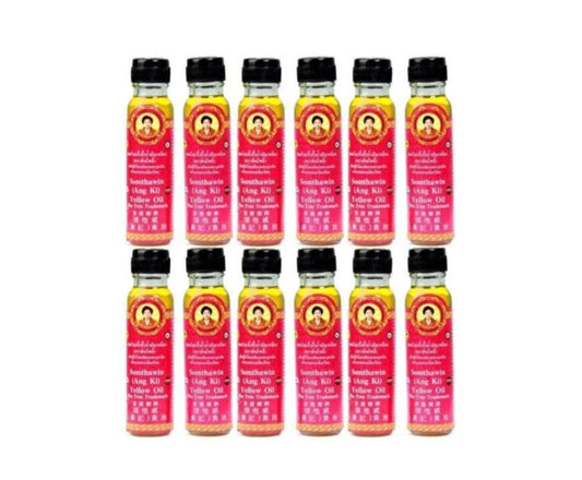 6 Pcs., 12 Pcs.Thai Herbal Massage oil "SOMTHAWIN Yellow Oil" Muscle Pain Relief 100%