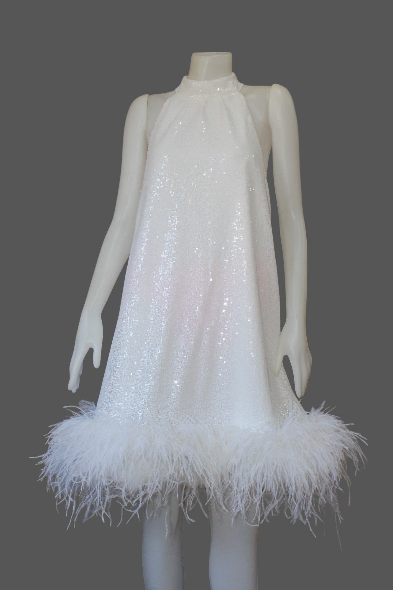 Maraya White Sequin Sleeveless High Neck Feather Dress, Casual Wedding Dress, Midi Dresses. Plus++ Size US Women's Letter / White As Picture Maraya White Sequin Sleeveless High Neck Feather Dress, Casual Wedding Dress, Midi Dresses. Plus++ Size US Women's Letter / White As Picture