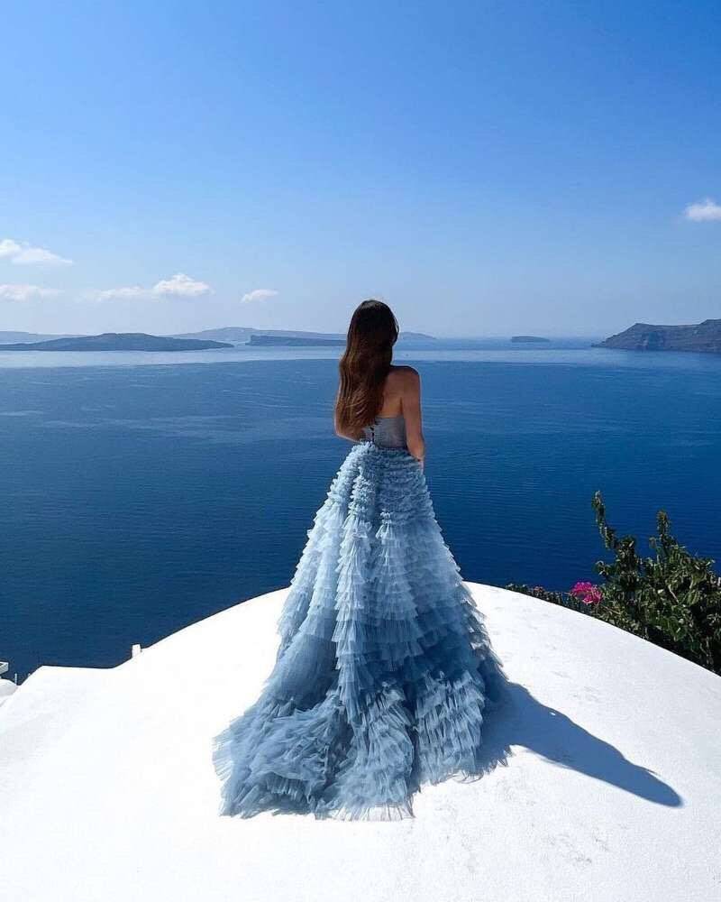 Blue Ombre Tiered Tulle Backless Ruffle THEIDEACRAFTS: Feather Dress | Elegant & Sexy Dress | Bohemian Wedding Dress Blue Ombre Tiered Tulle Backless Ruffle THEIDEACRAFTS: Feather Dress | Elegant & Sexy Dress | Bohemian Wedding Dress