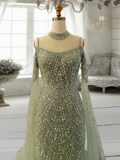 Green Mermaid Luxury Dubai Evening Dress with Cape Sleeves Elegant Wom THEIDEACRAFTS: Feather Dress | Elegant & Sexy Dress | Bohemian Wedding Dress Green Mermaid Luxury Dubai Evening Dress with Cape Sleeves Elegant Wom THEIDEACRAFTS: Feather Dress | Elegant & Sexy Dress | Bohemian Wedding Dress