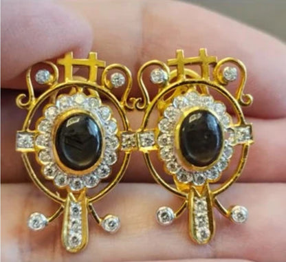 Luxury Black Star Sapphire Antique Earrings (Antique and Unique Jewelry)