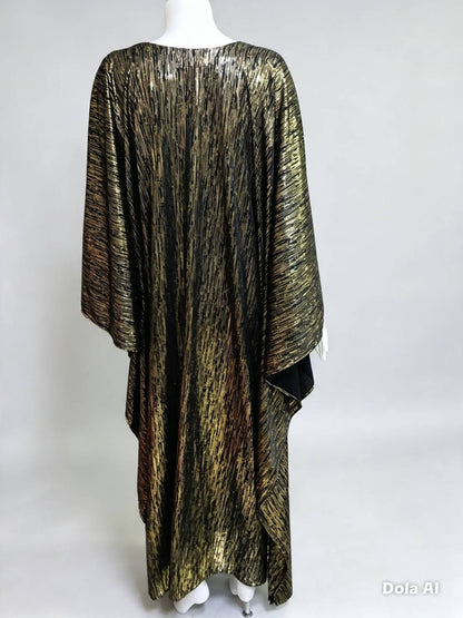 MARAYA Black Gold Metallic Kaftan Dress, Luxury Shimmer Caftan, Evening Gown, Oversized Maxi, Handmade Elegant Wear