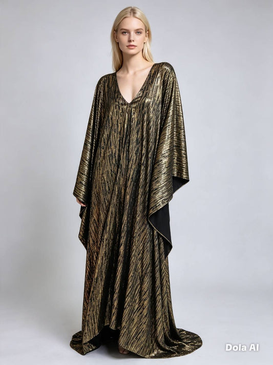 MARAYA Black Gold Metallic Kaftan Dress, Luxury Shimmer Caftan, Evening Gown, Oversized Maxi, Handmade Elegant Wear
