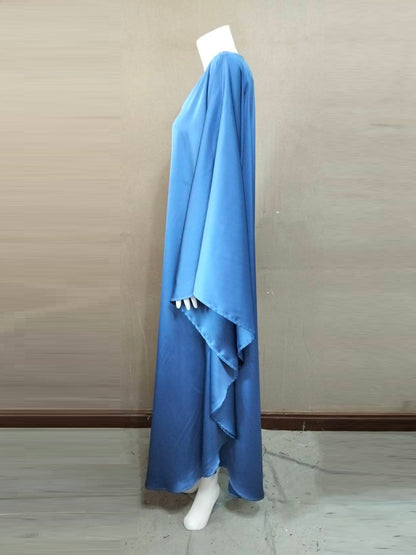 CERVIA Blue Satin Kaftan Maxi Dress, Loose Kimono Frock, Plus Size Evening Gown