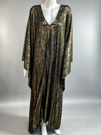 MARAYA Black Gold Metallic Kaftan Dress, Luxury Shimmer Caftan, Evening Gown, Oversized Maxi, Handmade Elegant Wear