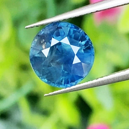 Greenish Blue Sapphire 4.36 Cts. (Unheated) Round/Mixed Shape with Certificate GLC Report Report