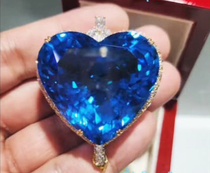 Luxury Heart Blue Topaz Brooch/Pendant (Antique and Unique Jewelry)