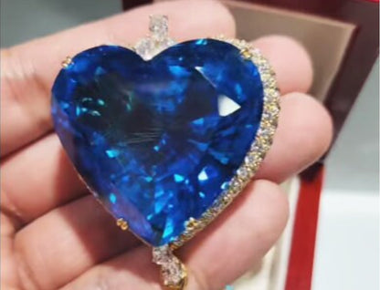 Luxury Heart Blue Topaz Brooch/Pendant (Antique and Unique Jewelry)