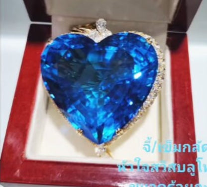 Luxury Heart Blue Topaz Brooch/Pendant (Antique and Unique Jewelry)