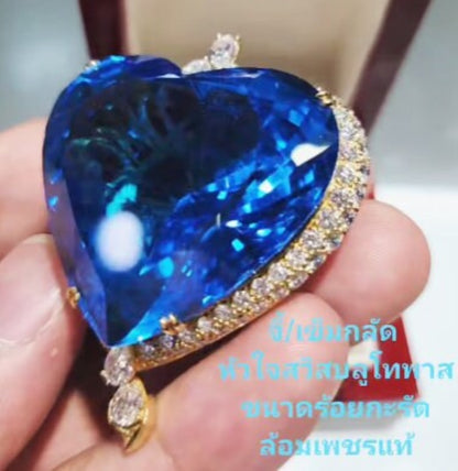 Luxury Heart Blue Topaz Brooch/Pendant (Antique and Unique Jewelry)