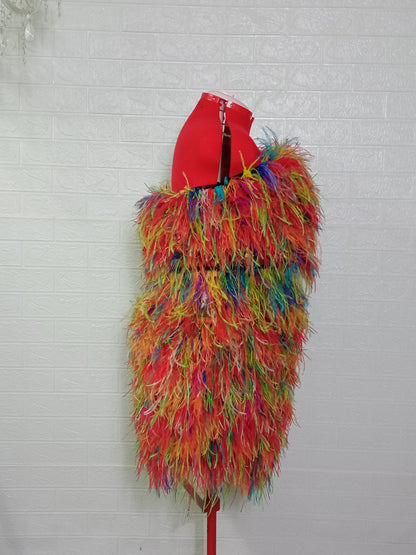 MARAYA Plus Size Multi colors Ostrich feather Strapless dress, Tube tank, Cocktail dress, Bridesmaid dress,Hen night