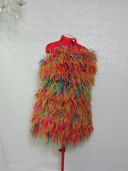 MARAYA Plus Size Multi colors Ostrich feather Strapless dress, Tube tank, Cocktail dress, Bridesmaid dress,Hen night