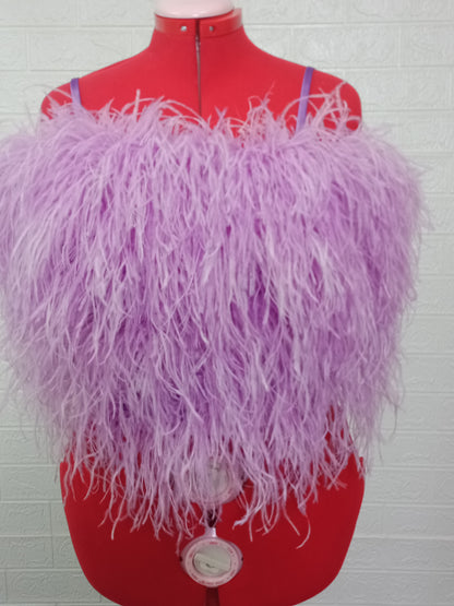 MARAYA Plus Size Feather Front only Crop Top, Prom dress, Cocktail party, cocktail dress, party dress, costume party, hen night party