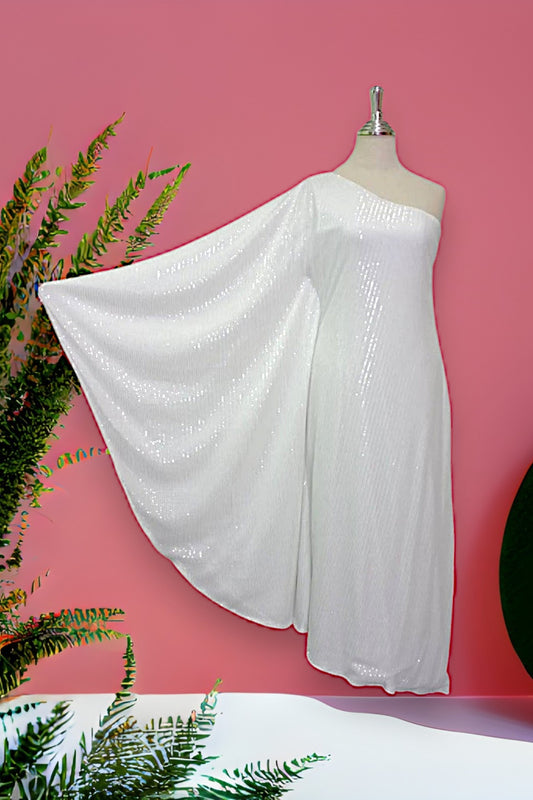 MARAYA White Sequin One-Shoulder Maxi Dress No feather