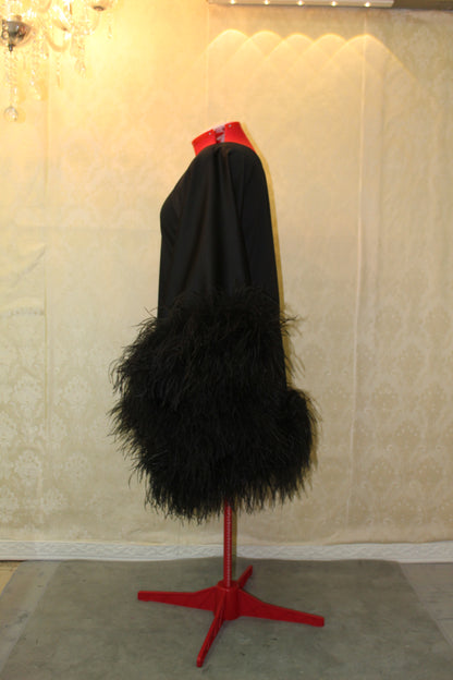 MARAYA Plus Size One-Shoulder Mini Feather Dress