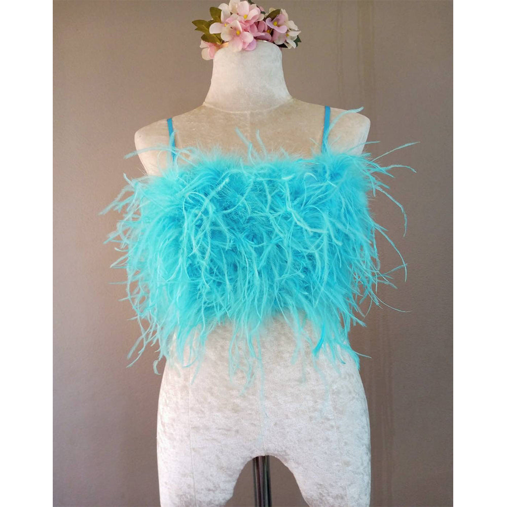 Light Blue Feather Crop Top