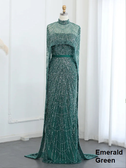 Luxury Pearls Dubai Champagne Evening Dresses with Cape New Arabic Women Mermaid Wedding Party Prom Dress 12 US women's numeric / Green Luxury Pearls Dubai Champagne Evening Dresses with Cape New Arabic Women Mermaid Wedding Party Prom Dress 12 US women's numeric / Green