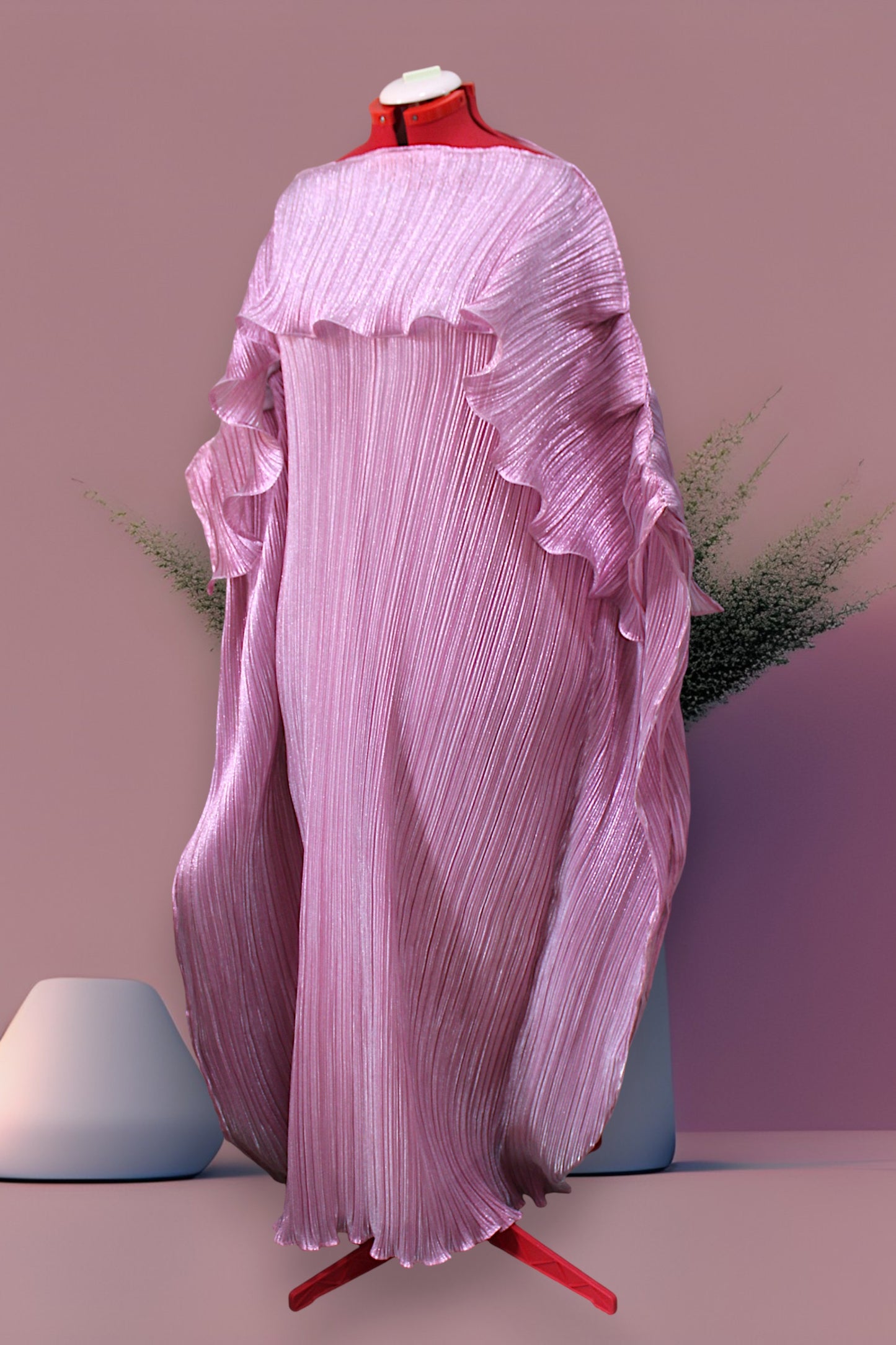 MARAYA Metallic Miyake Pleated Boubou Dress