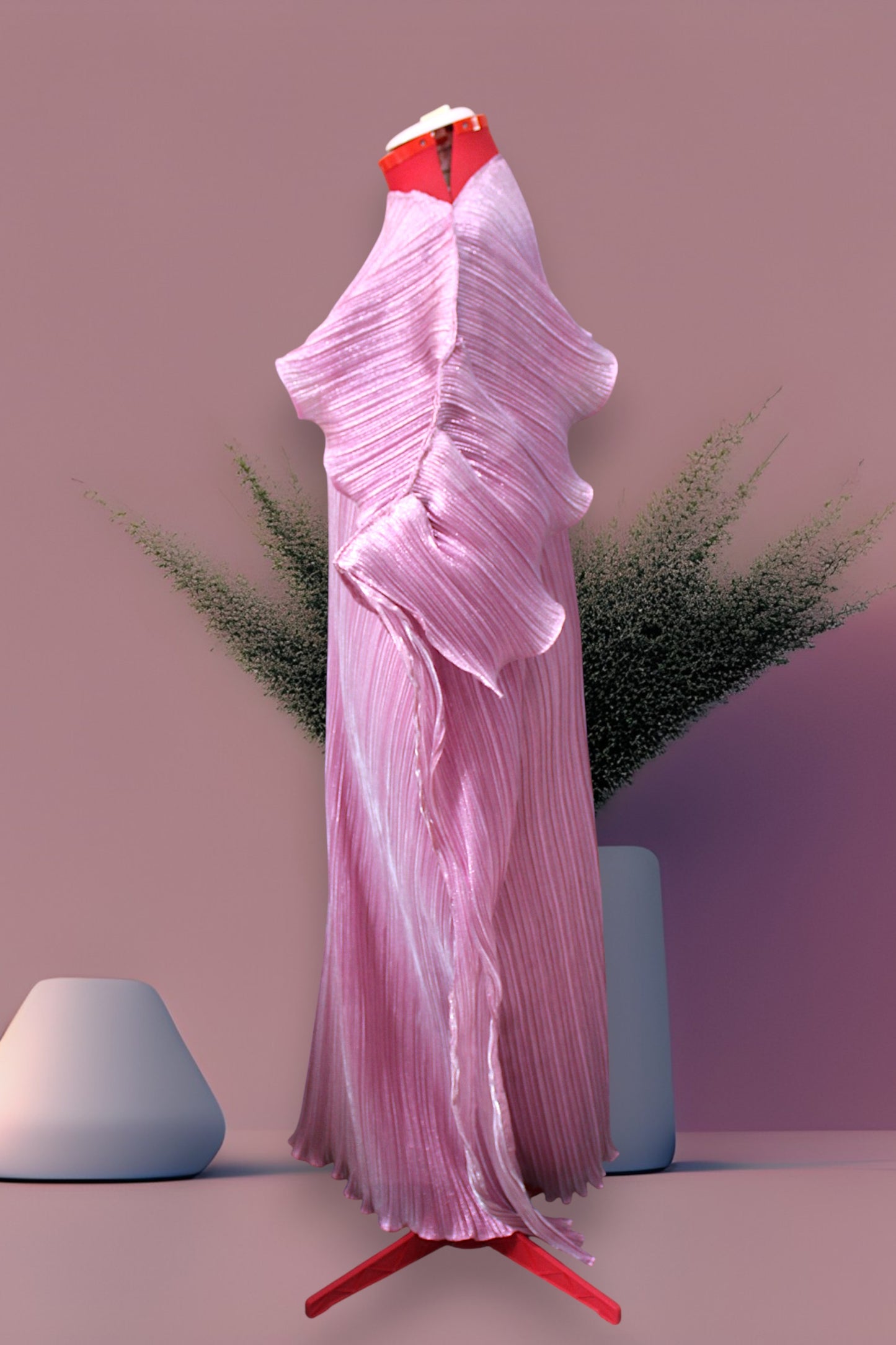 MARAYA Metallic Miyake Pleated Boubou Dress