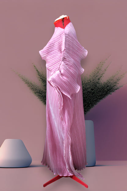MARAYA Metallic Miyake Pleated Boubou Dress