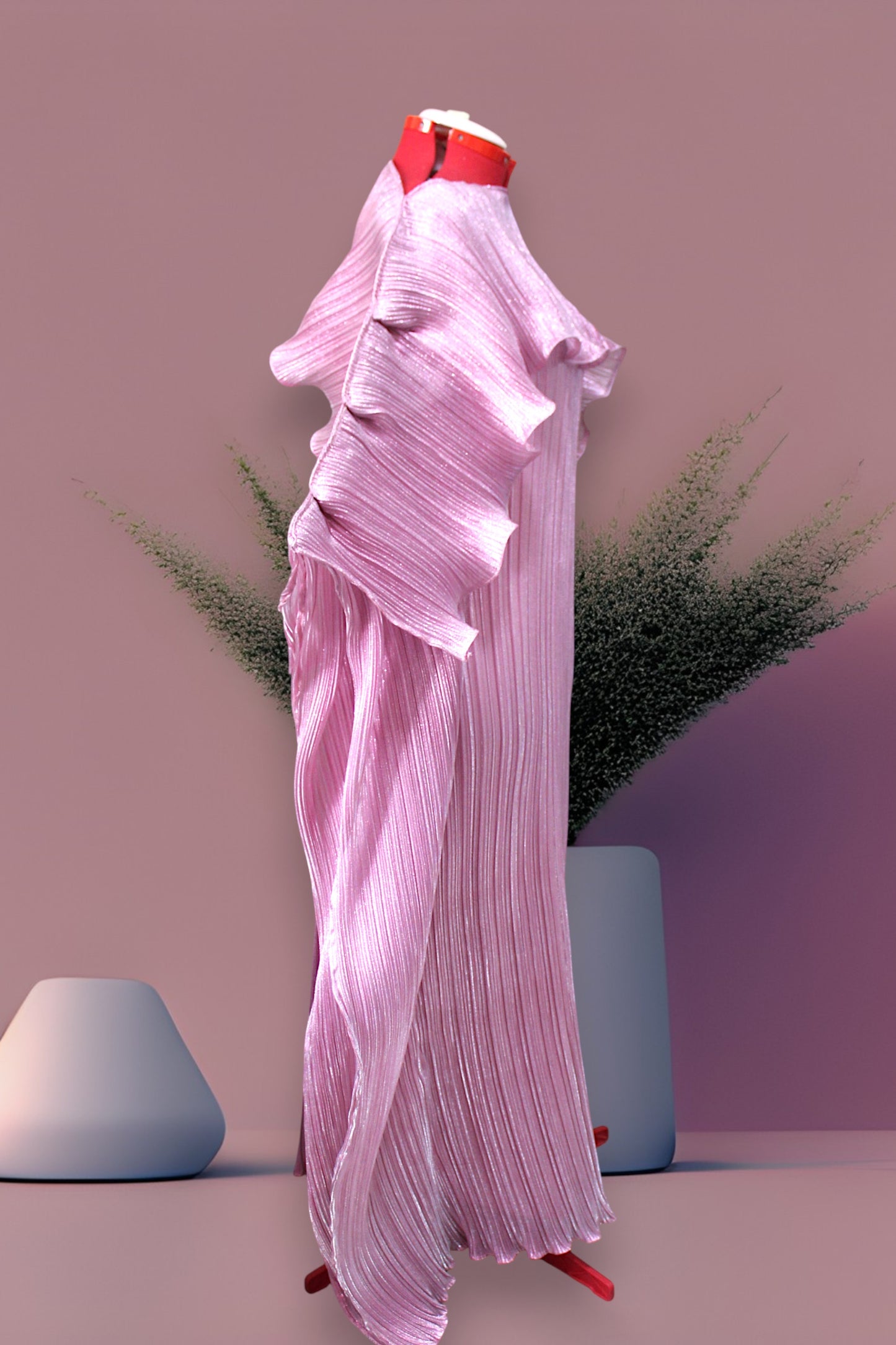 MARAYA Metallic Miyake Pleated Boubou Dress