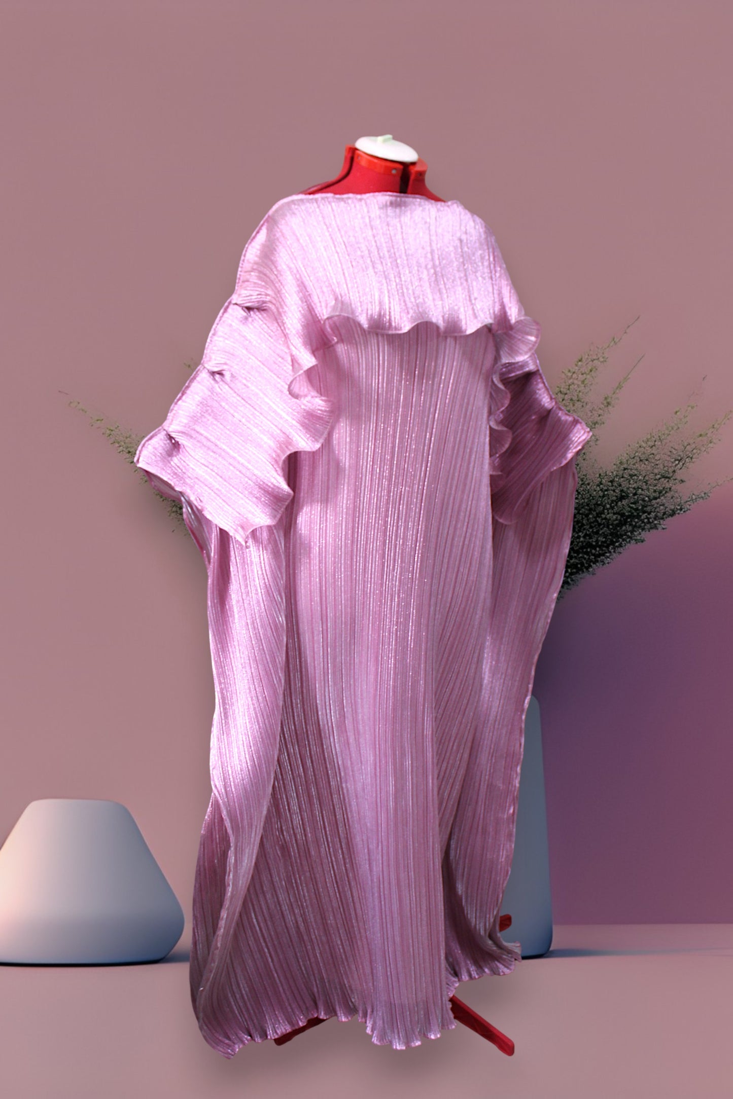 MARAYA Metallic Miyake Pleated Boubou Dress
