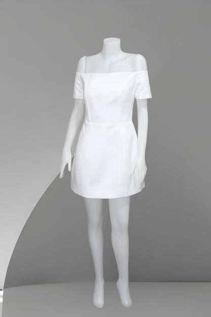MARAYA Off Shoulder White Wedding Mini Dress