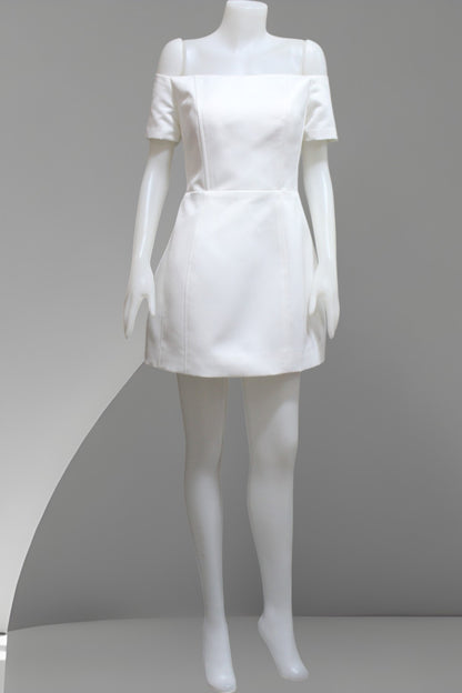 MARAYA Off Shoulder White Wedding Mini Dress