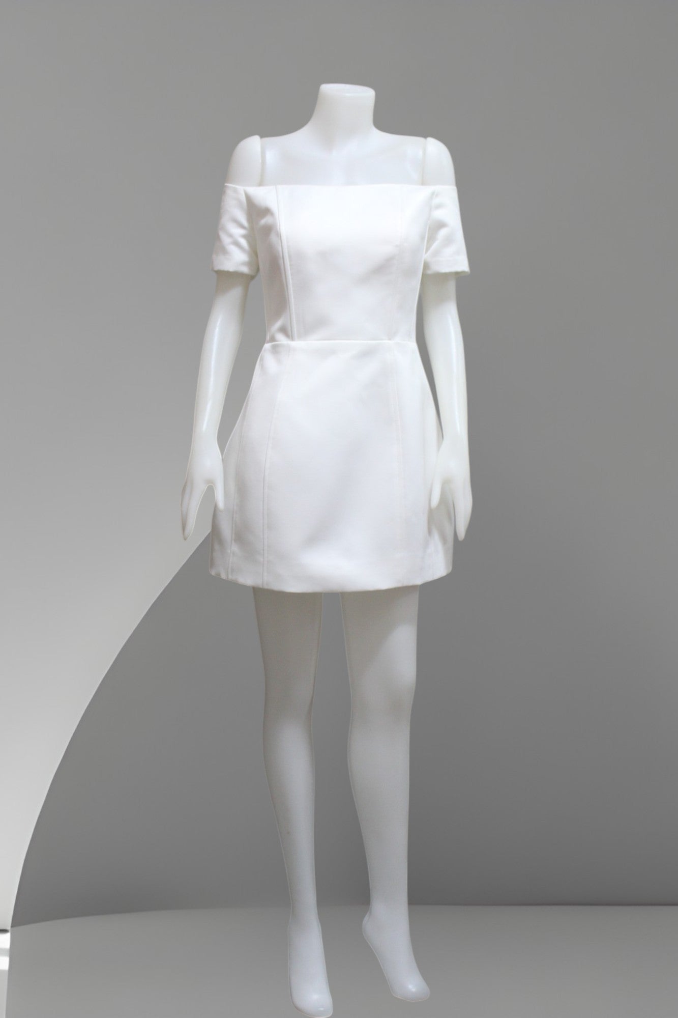 MARAYA Off Shoulder White Wedding Mini Dress