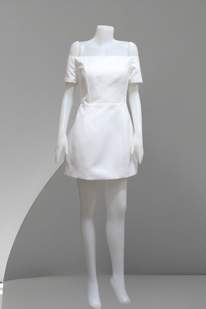 MARAYA Off Shoulder White Wedding Mini Dress