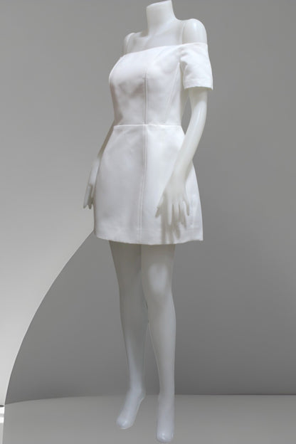 MARAYA Off Shoulder White Wedding Mini Dress