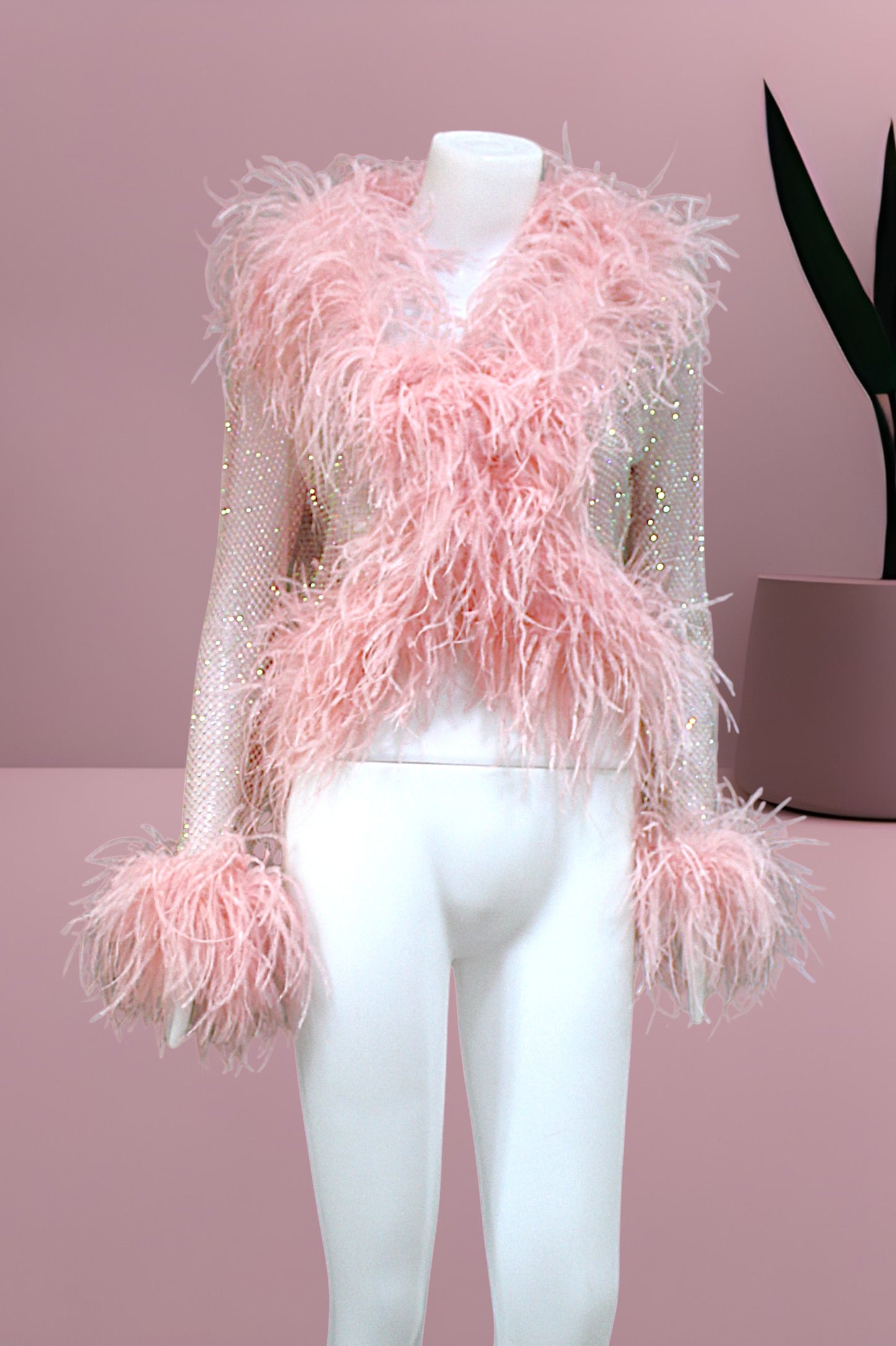 MARAYA Shrimp Pink Rhinestone Boleros Feather