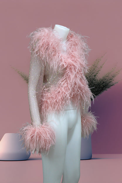 MARAYA Shrimp Pink Rhinestone Boleros Feather