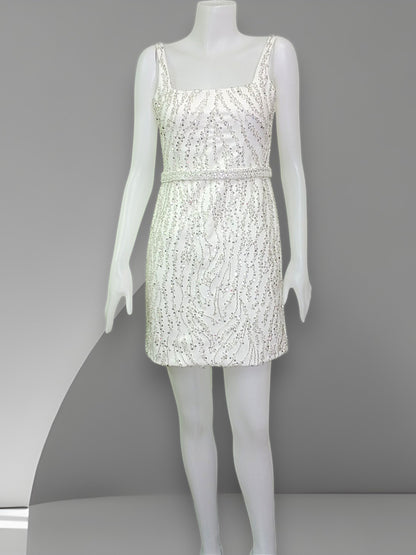 MARAYA Bride Sleeveless Square Neck A-Line Style, Sequin embroidered, Mermaid Style, Hen party, Back siper and V shape.
