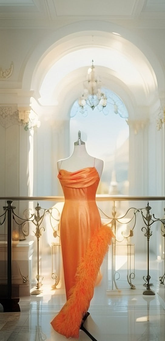 MARAYA Asymmetric feather sparkler-fabric gown.