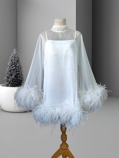 MARAYA Bell Long sleeve mini Feather dress