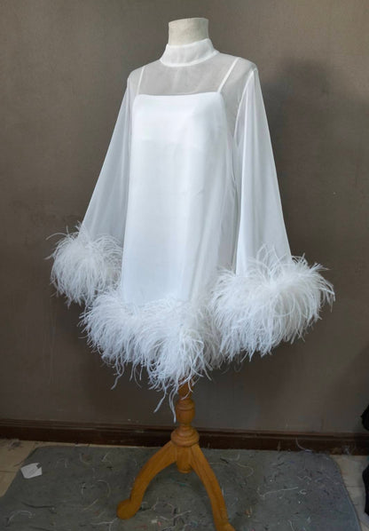 MARAYA Bell Long sleeve mini Feather dress