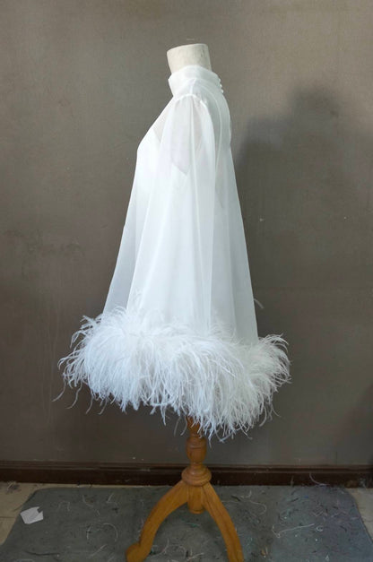 MARAYA Bell Long sleeve mini Feather dress