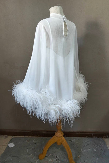 MARAYA Bell Long sleeve mini Feather dress