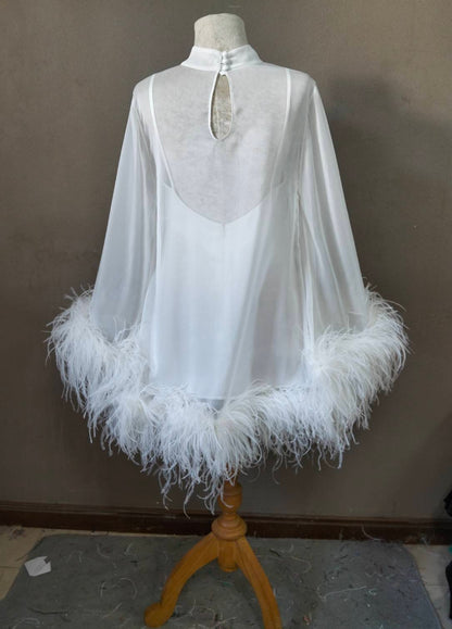 MARAYA Bell Long sleeve mini Feather dress