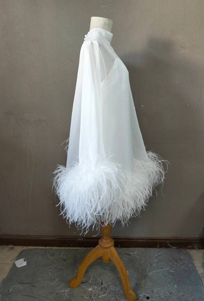 MARAYA Bell Long sleeve mini Feather dress