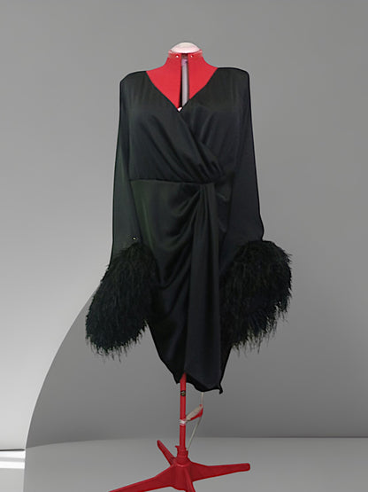 MARAYA Black Feather Midi Dress, Black Vulture Dress