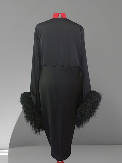 MARAYA Black Feather Midi Dress, Black Vulture Dress