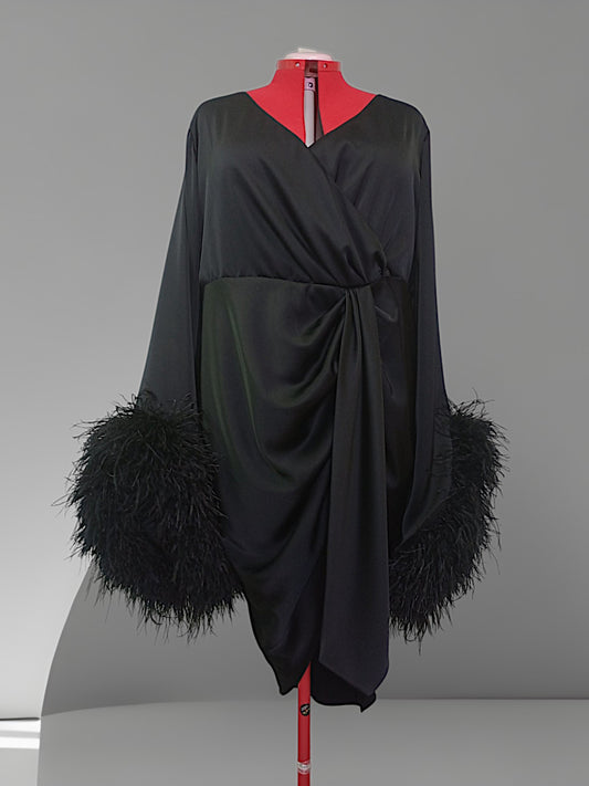 MARAYA Black Feather Midi Dress, Black Vulture Dress