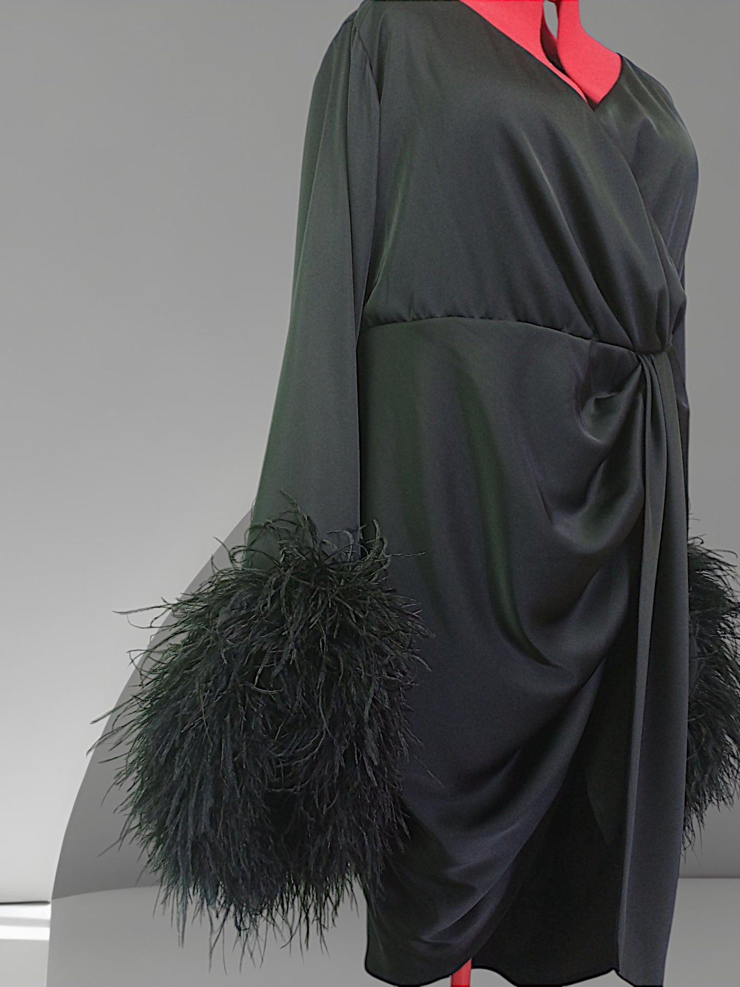 MARAYA Black Feather Midi Dress, Black Vulture Dress