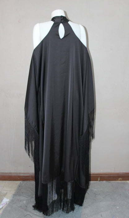 MARAYA Black Kaftan Fringe Trim Maxi dress